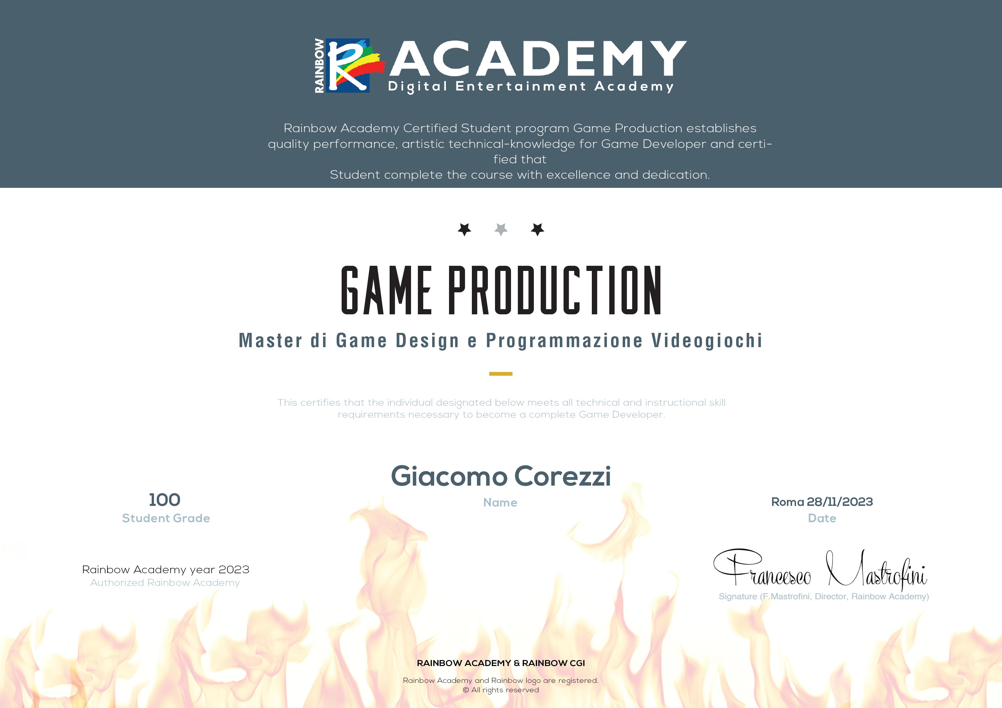 Game Production Certificate